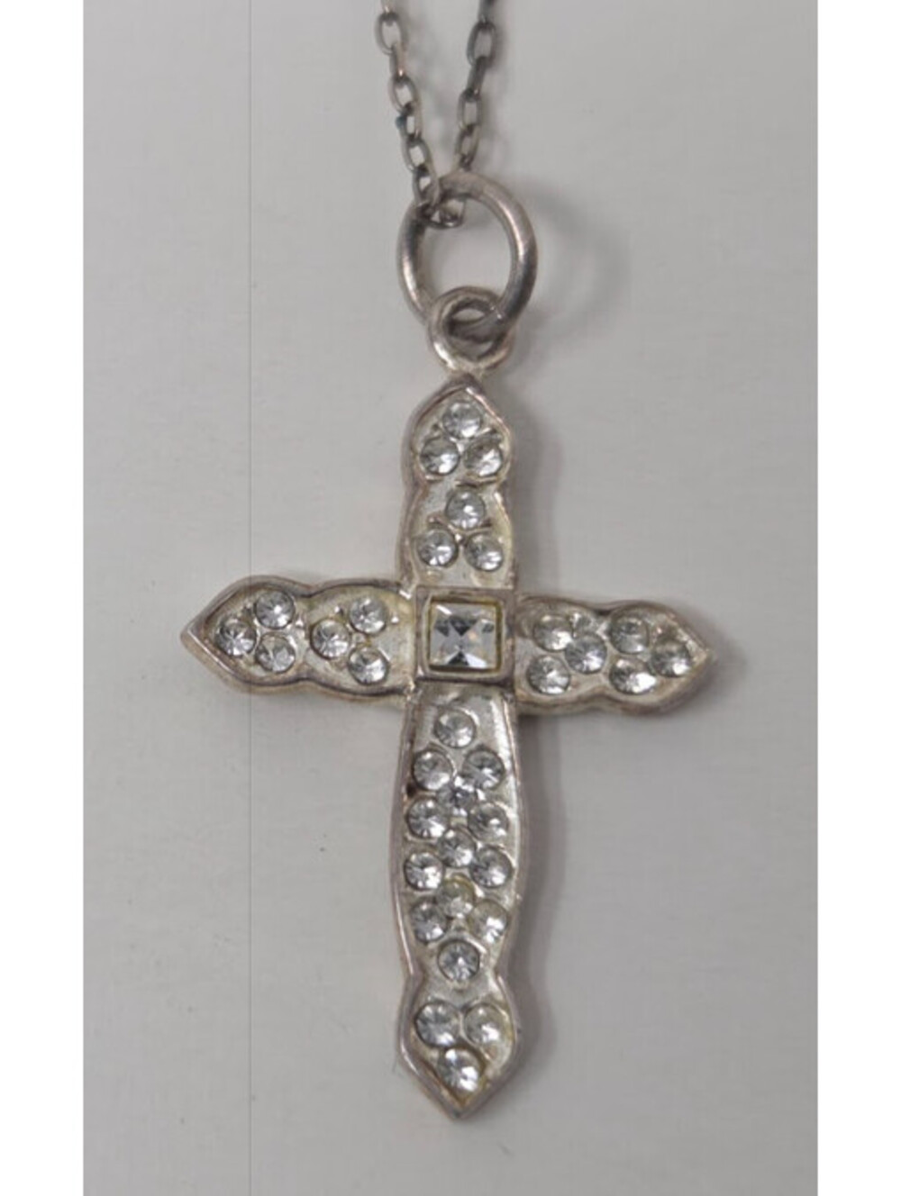 925 Sterling Silver Made In Italy Cross Pendant Necklace Clear Stone Accent